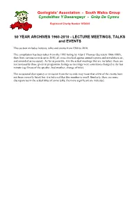 LECTURE MEETINGS, TALKS and EVENTS