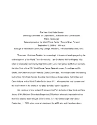 Testimony on Rebuilding of the World Trade Center to the New
