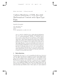 Uniform Rendering of XML Encoded Mathematical Content with Opentype Fonts