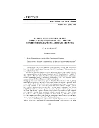 A Legislative History of the Oregon Constitution of 1857—Part Iii (Mostly Miscellaneous: Articles Viii-Xviii)