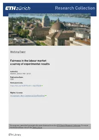 Fairness in the Labour Market a Survey of Experimental Results