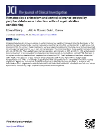Hematopoietic Chimerism and Central Tolerance Created by Peripheral-Tolerance Induction Without Myeloablative Conditioning