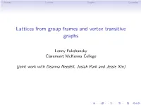 Lattices from Group Frames and Vertex Transitive Graphs