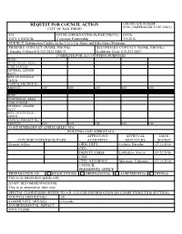 Request for Council Action Certificate Number (For Comptroller’S Use Only) City of San Diego