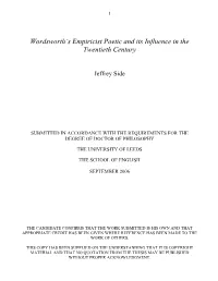 Wordsworth's Empiricist Poetic and Its Influence in the Twentieth Century