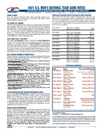 2021 U.S. Men's National Team Game Notes Convened in Newark, N.J