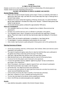 CLASS XI OLYMPIC VALUE EDUCATION Olympic Movement Is