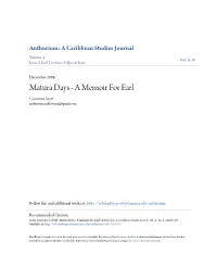 Matura Days - a Memoir for Earl Lawrence Scott Anthuriumcaribjournal@Gmail.Com