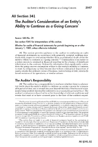 The Auditor's Consideration of an Entity's Ability to Continue