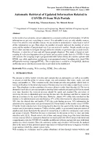 Automatic Retrieval of Updated Information Related to COVID-19 from Web Portals 1Prateek Raj, 2Chaman Kumar, 3Dr