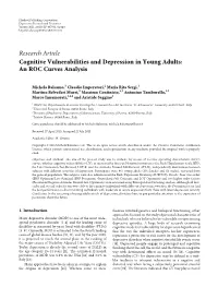 Cognitive Vulnerabilities and Depression in Young Adults: an ROC Curves Analysis