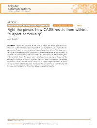Fight the Power: How CAGE Resists from Within a “Suspect Community”