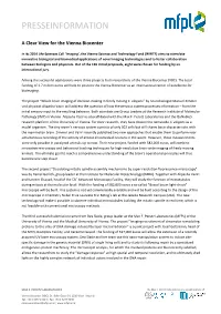 Press Release a Clear View for the Vienna Biocenter