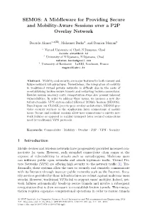 SEMOS: a Middleware for Providing Secure and Mobility-Aware Sessions Over a P2P Overlay Network