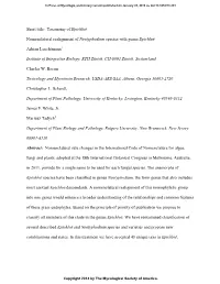 Short Title: Taxonomy of Epichloë Nomenclatural Realignment Of