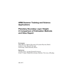 Planetary Boundary Layer Height: a Comparison of Estimation Methods and Sites Report