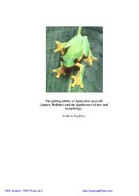The Gliding Ability of Agalychnis Spurrelli (Anura: Hylidae) and the Significance of Size and Morphology
