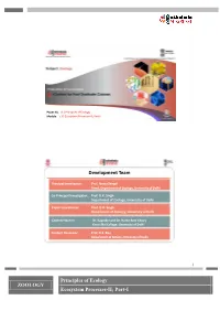 ZOOLOGY Principles of Ecology Ecosystem Processes-II