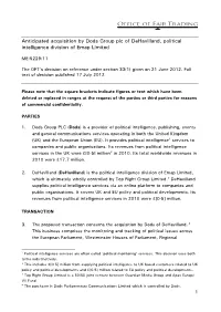 Full Text of the Decision Regarding the Anticipated Acquisition by Dods