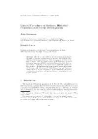 Lines of Curvature on Surfaces, Historical Comments and Recent Developments