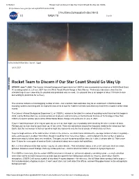Rocket Team to Discern If Our Star Count Should Go Way up | NASA