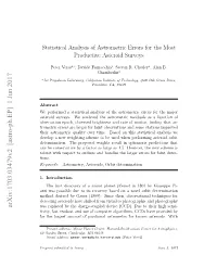 Statistical Analysis of Astrometric Errors for the Most Productive Asteroid Surveys
