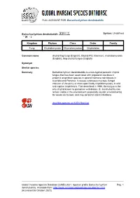 Batrachochytrium Dendrobatidis Global Invasive Species Database
