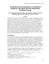 Development and Implications of a Sediment Budget for the Upper Elk River Watershed, Humboldt County1