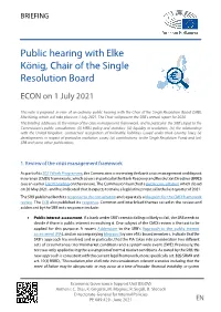 Public Hearing with Elke König, Chair of the Single Resolution Board ECON on 1 July 2021
