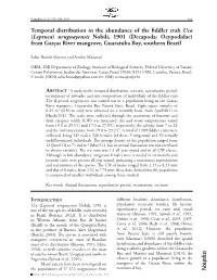 Temporal Distribution in the Abundance of the Fiddler Crab Uca (Leptuca) Uruguayensis Nobili, 1901 (Decapoda: Ocypodidae) from G