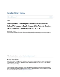 Evaluating the Performance of Lieutenant-Colonel FL Lessard in South Africa and His Failure to Receive a Seni