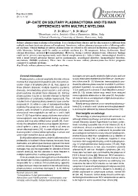 Up-Date on Solitary Plasmacytoma and Its Main Differences with Multiple Myeloma P