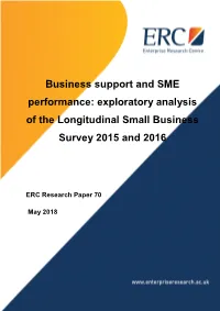 Business Support and SME Performance: Exploratory Analysis of the Longitudinal Small Business Survey 2015 and 2016