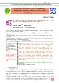 Landed Interests and the Question of Land in the Legislative Framework of Pakistan