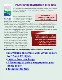 Passover Resources for 2020