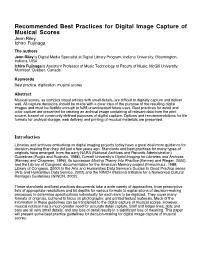 Recommended Best Practices for Digital Image Capture of Musical
