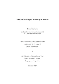 Subject and Object Marking in Bembe