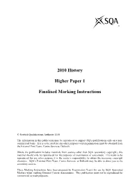 2010 History Higher Paper 1 Finalised Marking Instructions