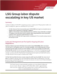 LSG Group Labor Dispute Escalating in Key US Market
