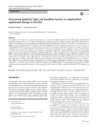Overcoming Bioethical, Legal, and Hereditary Barriers to Mitochondrial Replacement Therapy in the USA