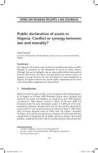 Public Declaration of Assets in Nigeria: Conflict Or Synergy Between Law and Morality?