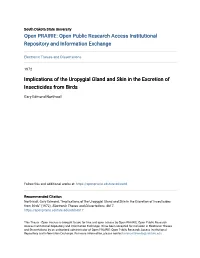 Implications of the Uropygial Gland and Skin in the Excretion of Insecticides from Birds