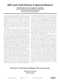 MIT and Cold Fusion: a Special Report Introduction by Dr