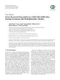 Severe Recurrent Pancreatitis in a Child with ADHD After Starting Treatment with Methylphenidate (Ritalin)