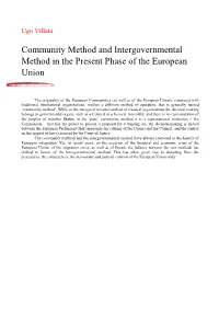 Community Method and Intergovernmental Method in the Present Phase of the European Union