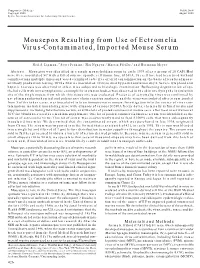 Mousepox Resulting from Use of Ectromelia Virus-Contaminated, Imported Mouse Serum