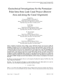 Geotechnical Investigations for the Ponnaiyar- Palar Intra State Link Canal Project (Borrow Area and Along the Canal Alignment)