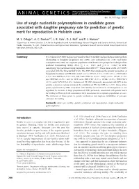 Use of Single Nucleotide Polymorphisms in Candidate Genes Associated with Daughter Pregnancy Rate for Prediction of Genetic Merit for Reproduction in Holstein Cows