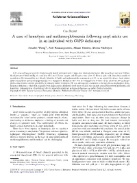 A Case of Hemolysis and Methemoglobinemia Following Amyl Nitrite Use in an Individual with G6PD Deﬁciency