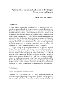 Agreement As a Grammatical Criterion for Proper Name Status in Kirundi